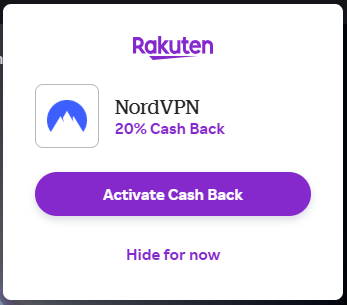 Rakuten Cashback popup sa Google Chrome ekstenzijom
